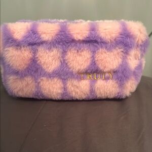 Truly Purple and Pink Heart Patterned Women's makeup bag